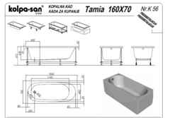 ВАННА ПРЯМОУГОЛЬНАЯ АКРИЛОВАЯ KOLPA SAN TAMIA 160x70 с ножками