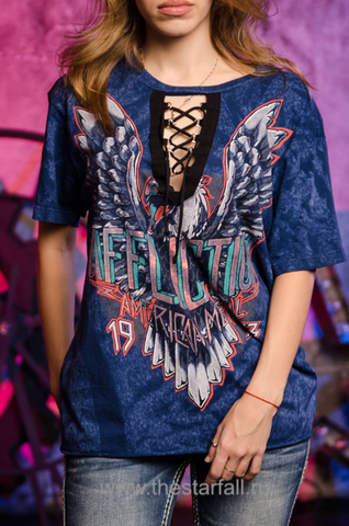 Affliction | Футболка женская BORN TO RUN Blue AW16039BL перед