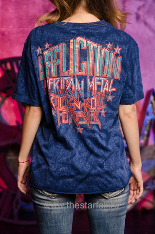Affliction | Футболка женская BORN TO RUN Blue AW16039BL спина