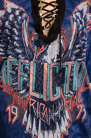 Affliction | Футболка женская BORN TO RUN Blue AW16039BL принт спереди