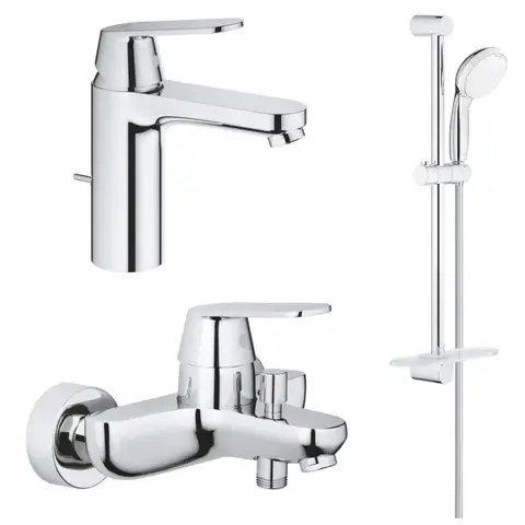 GROHE Eurosmart Cosmopolitan 1000179 Комплект смесителей для раковины, ванны с душевым гарнитуром и полкой, хром