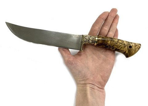 Нож Пчак Узбекский, кованая Х12МФ, стаб. карельская береза, латунь