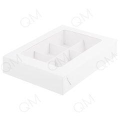 Коробка для 6 конфет с вклеенным окном 155*115*30 мм (белая), 50шт