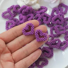 Подвеска Сердце плетёная из бисера, 23*19 мм, фиолетовый, РК074