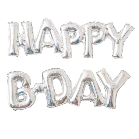 Шар К Надпись, Happy B-Day, Серебро (Silver), 59*90 см (под воздух)