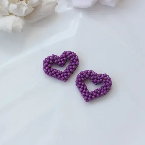 Подвеска Сердце плетёная из бисера, 23*19 мм, фиолетовый, РК074