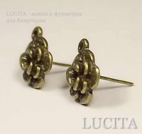 Пуссеты- гвоздики "Цветок" 14х12 мм (цвет - античная бронза) (без заглушек) ()