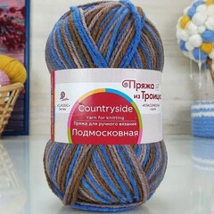 Пряжа "Подмосковная меланж", 50% шерсть, 50% акрил, 100гр-250м, Голубой/беж