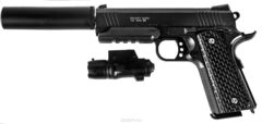 Страйкбольный пистолет Galaxy G.25A COLT1911PD с глушителем металлический, пружинный