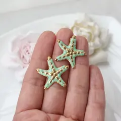 Серьги пусеты Морские звёзды с эмалью, голубой, 28*26 мм, сталь, позолота, СГ047