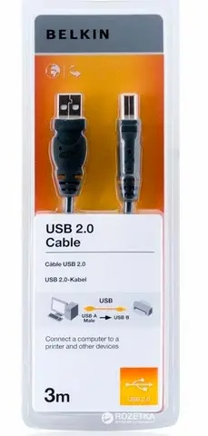 Кабель Belkin USB-A 2.0 To USB-B 2.0 Premium Printer Cable, 3м, черный