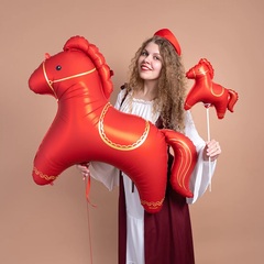 Шар К Фигура, Лошадка, Сатин, Красный, 42''/107 см, 1 шт.