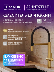 Смеситель Lemark Зенит Zenith LMF-1676S-BRGN для кухни с гибким изливом, с подключением к фильтру питьевой воды