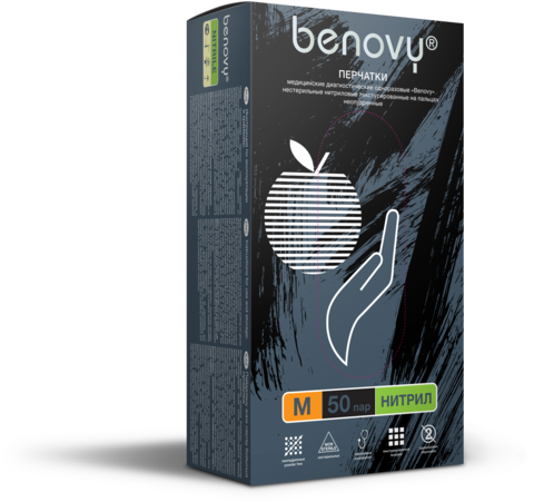 Перчатки Benovy р.S нитриловые Черные текстурированные на пальцах