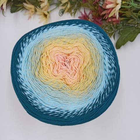 Хлопок секционного окрашивания Flowers Yarn art 270, Турция Морской-Голубой-Светло желтый-Персик