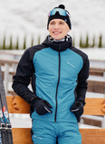Премиальная куртка для лыж и зимнего бега Nordski Hybrid Hood Black/Light Blue