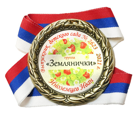 Медаль индивидуальная выпускнику д/с с номером и именем (Землянички)
