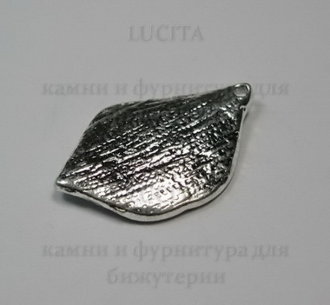 Подвеска металлическая с эмалью "Листик" (цвет -серебро) 21х14 мм ()