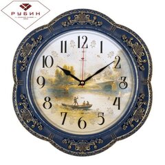Часы 21 Bek настенные  3533-003  круг d=35,5см, корпус синий с золотой патиной "Пейзаж" "Рубин"