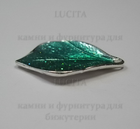 Подвеска металлическая с эмалью "Листик" (цвет -серебро) 21х14 мм ()
