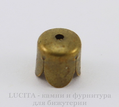 Концевик в виде цветка для шнура 6 мм, 7х6,5 мм (цвет - античная бронза), 10 штук