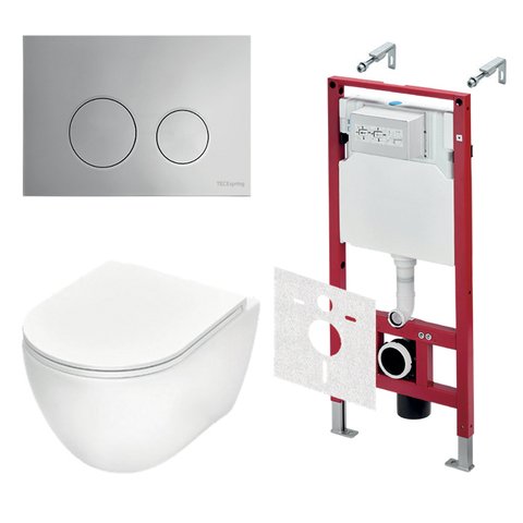 TECE K401111WCR TECEspring Base Комплект 4 в 1 инсталяция, панель смыва LT с круглыми кнопками, хром глянц., унитаз модель R