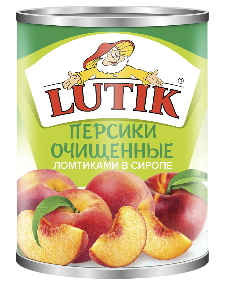 Персики Lutik очищенные ломтики в сиропе, 3100 мл.