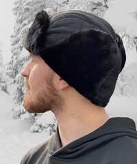 Шапка-ушанка Skully LFM-199 black leather - 2