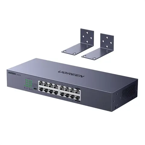 Сетевой коммутатор UGREEN CM939 (75289EU) 16-Port Gigabit Ethernet Switch Alum EU, серый космос