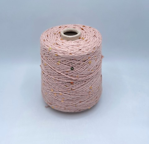 New MIll (пр.Италия), art-Urlo 150м/100гр, 100% Хлопок+ пайетка 6мм+3мм(золото) , цвет- Пудрово-розовый, арт.34053