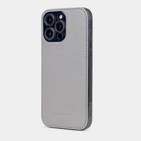 Чехол-накладка кожаная для iPhone 16 Pro Max, теленок серого цвета