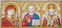Триптих Спаситель, эмаль 34х77 мм — православная трёхстворчатая икона