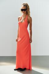ZARA ДЛИННОЕ ПЛАТЬЕ-ХАЛТЕР, НЕОНОВЫЙ ОРАНЖЕВЫЙ