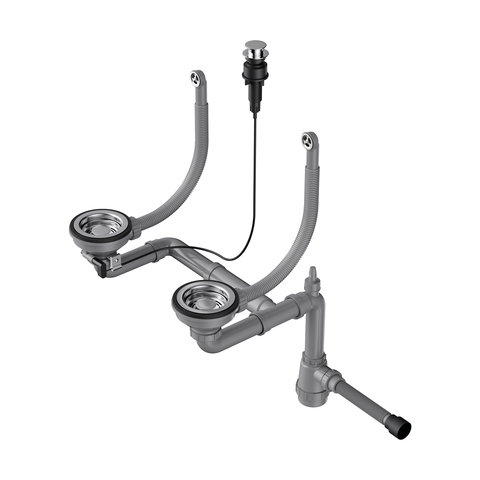 Omoikiri WK-2-R-A-IN 4956506 Арматура с клапаном-автоматом для двухчашевых моек с круглыми переливами, нержавеющая сталь