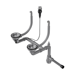 Omoikiri WK-2-R-A-IN 4956506 Арматура с клапаном-автоматом для двухчашевых моек с круглыми переливами, нержавеющая сталь фото