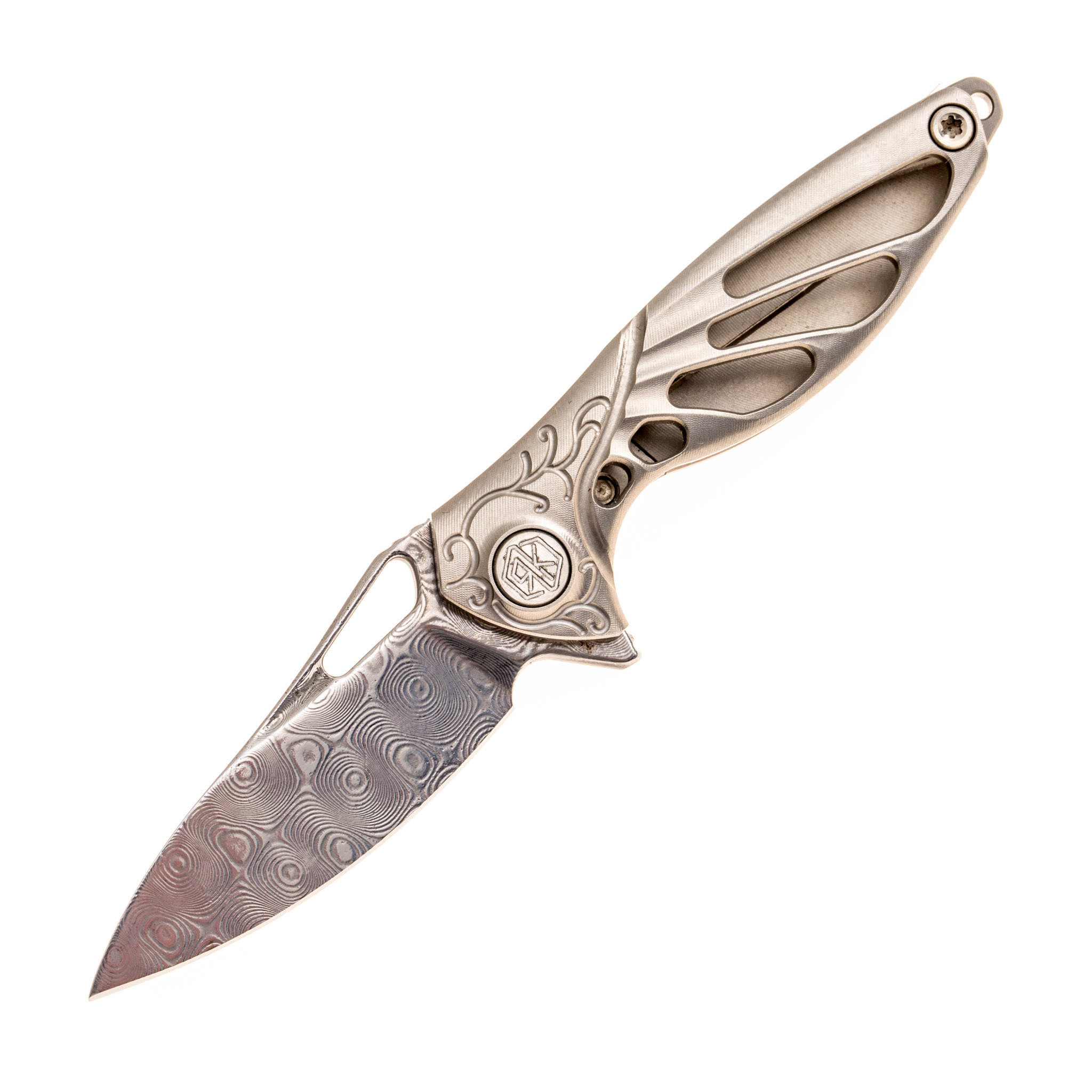 Складной нож Rike Mini Hummingbird, сталь Damasteel, рукоять серый титан