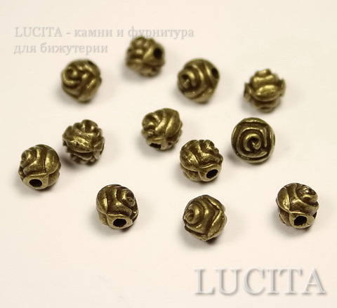 Бусина металлическая "Розочка" 5х5 мм (цвет - античная бронза), 10 штук ()