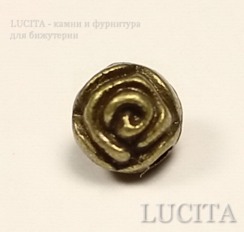 Бусина металлическая "Розочка" 5х5 мм (цвет - античная бронза), 10 штук ()
