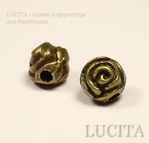 Бусина металлическая "Розочка" 5х5 мм (цвет - античная бронза), 10 штук ()