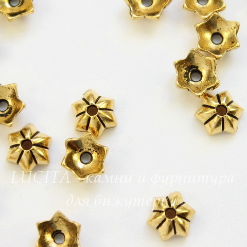 Шапочка для бусины TierraCast "Talavera Star" (цвет-античное золото) 6х5х2 мм