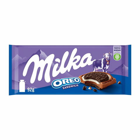 Шоколад молочный Милка сендвич с печеньем Орео со вкусом ванили, 92 г (Германия)
