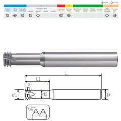 Резьбофреза твердосплавная М18х2,5 (d-витковая) 2xD AlTiSiN 4F 1
