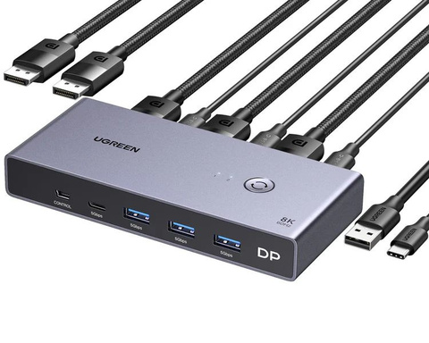 Переключатель UGREEN CM695 (25962) DP1.4 KVM KVM Switch 2 In 1 Out 8K60Hz, серый