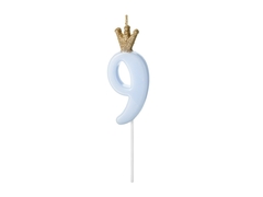 Голубая свеча с короной цифра "9" (9,5 см)
