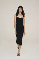 ZARA ПЛАТЬЕ МИДИ ИЗ СМЕСОВОГО ПОЛИАМИДА, ЧЕРНЫЙ