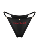 трусы стринги из натурального шелка с надписью Sweet heart черные