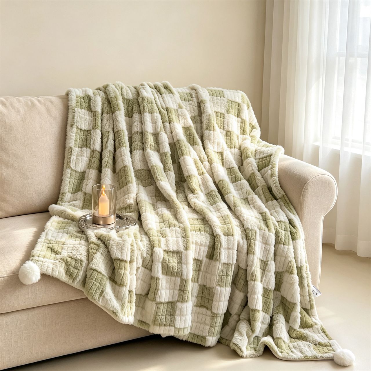ZEPHYR HOME Плед плюш 200×230 Зеленая Клетка
