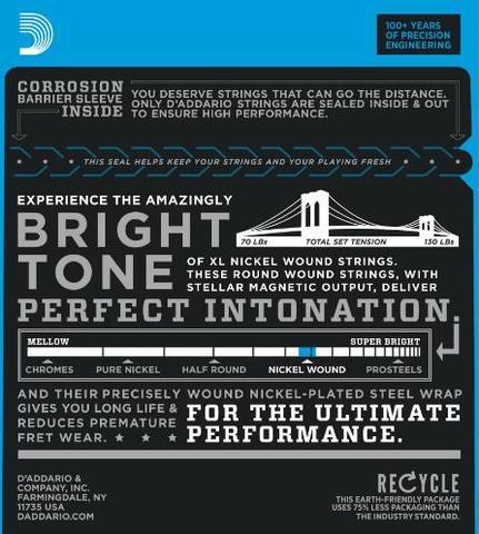 D`ADDARIO EXL140 NICKEL WOUND LIGHT TOP/HEAVY BOTTOM 10-52