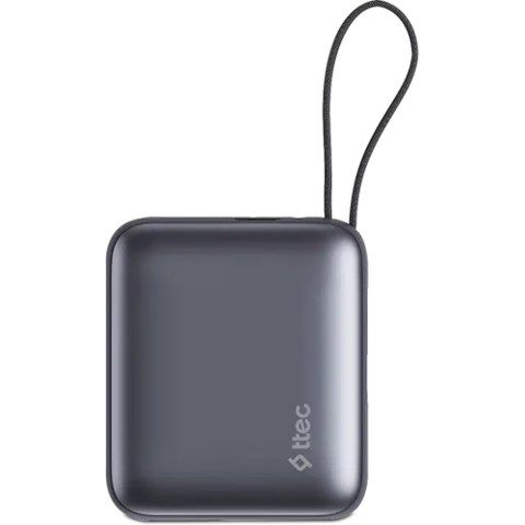 Внешний аккумулятор TTEC ReCharger Mini LCD 10000mAh USB-C PD 20W Powerbank с кабелем USB-C&Lightning, серый