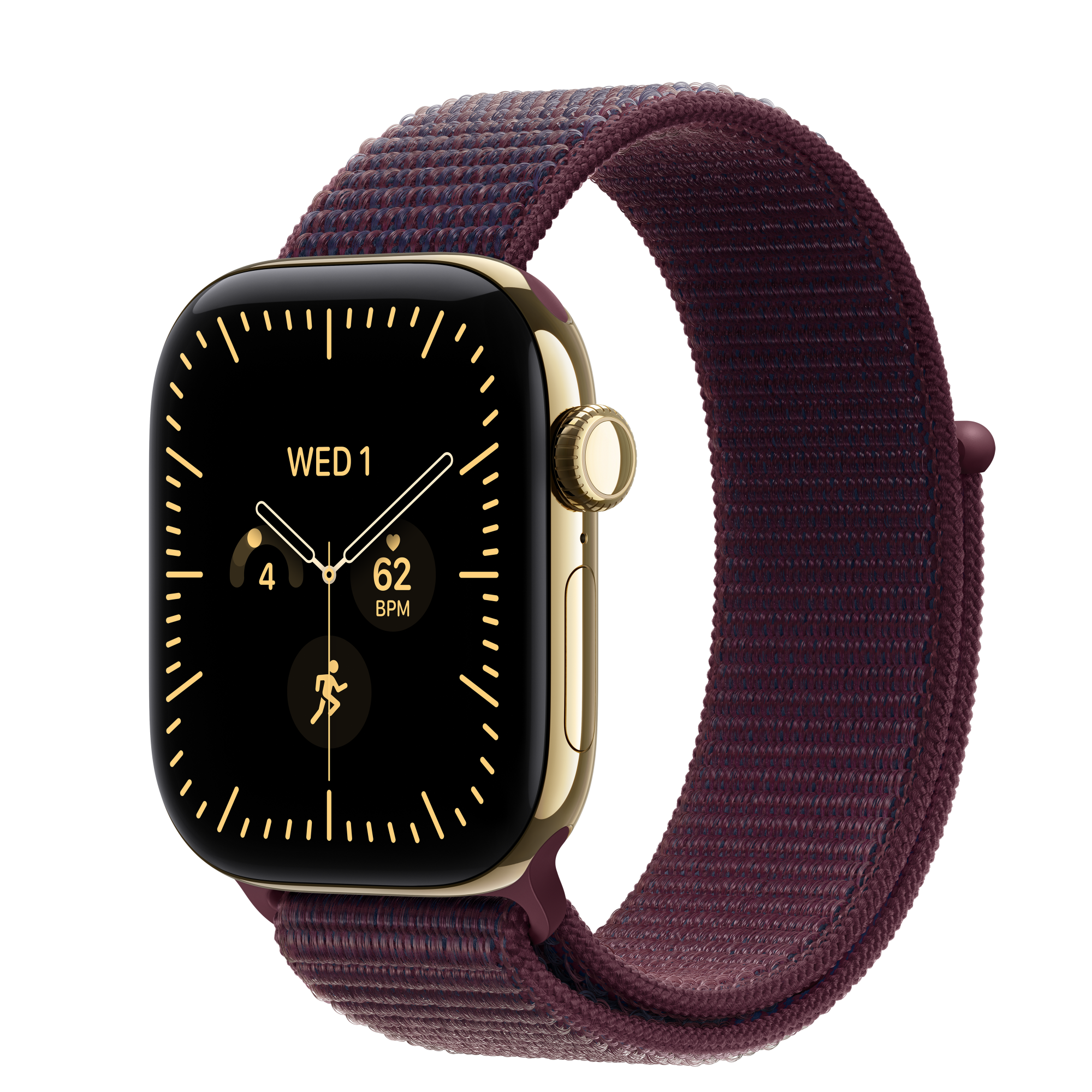 Apple Watch Series 12, Radiant Gold (сияющее золото) — официальное изображение Apple с подходящим ремешком